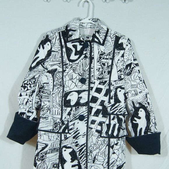Holt Renfrew Black | White Abstract Print Statement Jacket | Size M - Picture 5 of 6